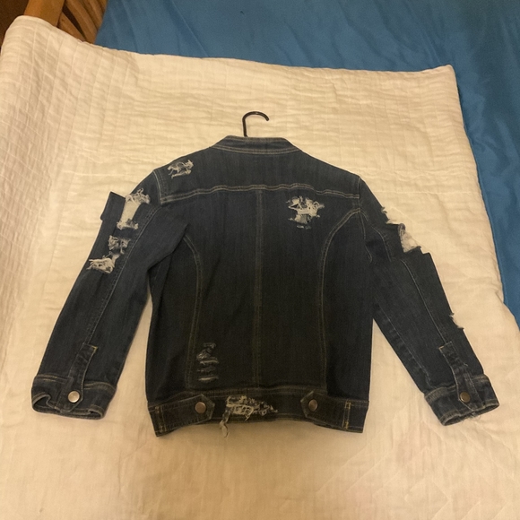 SEXY WOMENS RIPPED/DESTROYED CHRISTOPHER & BANKS LG BLUE DENIM FULL ZIP JACKET - Picture 2 of 14